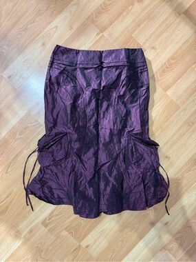 Vintage Midi Skirt with Pockets Purple Metallic Sheen